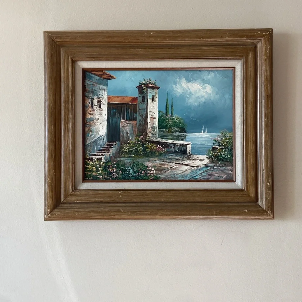 Vintage Original Oil Panting On Canvas Signed Artist D'aniello Large Seaside - Picture 7 of 7